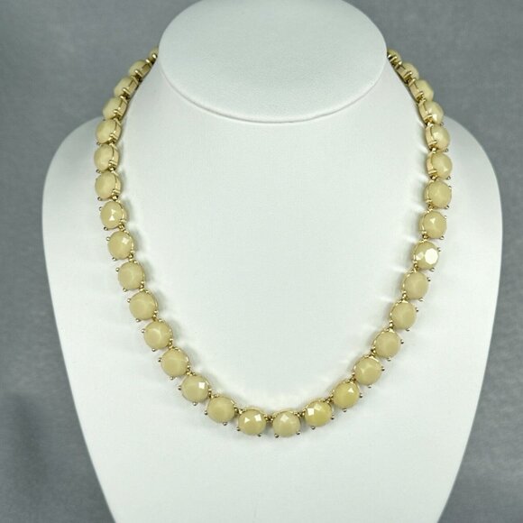 Banana Republic Beaded Statement Necklace Pale Honey Faceted Prong Set Gold Tone - Picture 2 of 8